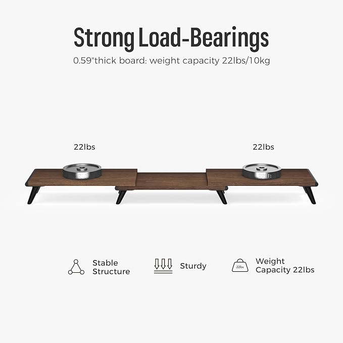 loukin Dual Monitor Stand Riser for Desk, 43.6"*8.2"*3.2" Large Computer Stand for 2 Monitors, Laptop, Printer, Length and Angle Adjustable Computer Shelf, Home Office,Max 43.6" Length(Brown)-DeskLoop Office