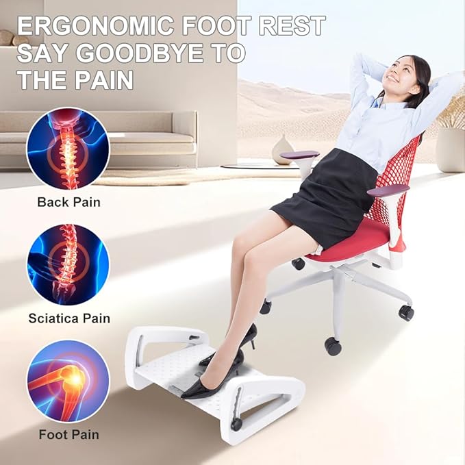 Foot Rest for Under Desk At Work - Six Heights Adjustable Under Desk Footrest - Ergonomic Foot Stools for Under Office Desks - Desks Foot Rest with Massage Rollers - Leg Rest for Chair (White)-DeskLoop Office