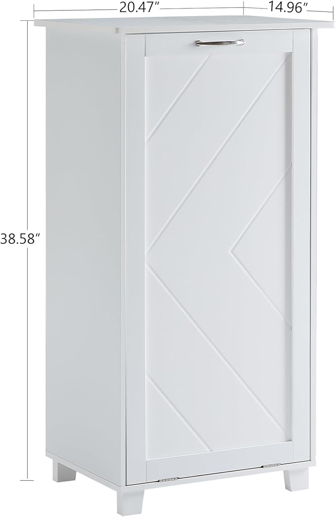 VECELO Tilt Out Kitchen Trash Bin Cabinet, Dog Proof Garbage Can with Wood Holder Free Standing Recycling, White