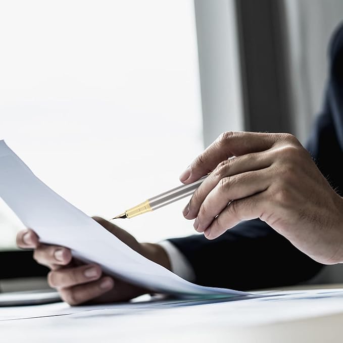 Cheericome Fountain Pen - Luxury Fountain pen set for Men & Women - Ink Pen for Smooth Writing - Fountain Pen Fine Nib,Includes 10 Ink Cartridges and Ink Refill Converter - Silver-DeskLoop Office