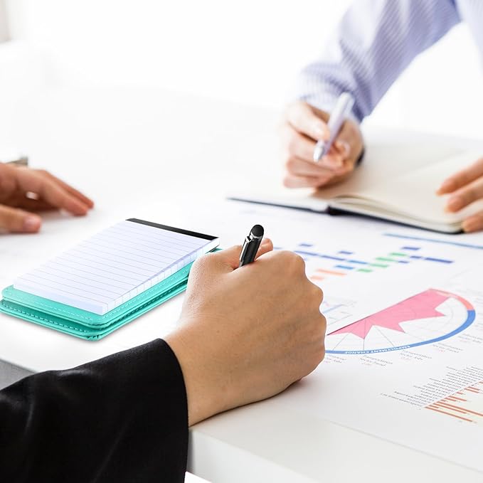 Outus 10 Pcs Pocket Notebook with Pen Set Included Mini Pocket Notepad Holder with 50 Lined Sheets, Metal Pen, 8 Pcs 3 x 5 Inch Memo Book Refills, 30 Lined Paper Per Note Pad (Bright Blue)-DeskLoop Office