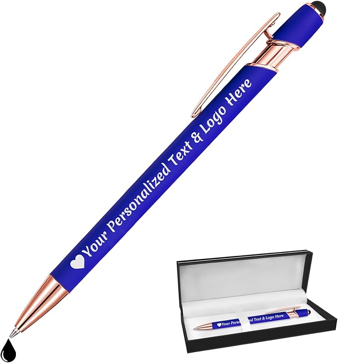 STREADVE Personalized Custom Pens Engraved Writing Pen with Name Logo, Customized Promotional Items Stylus Pen Gifts for Men Realtor Nurse Wedding Business, Blue-DeskLoop Office