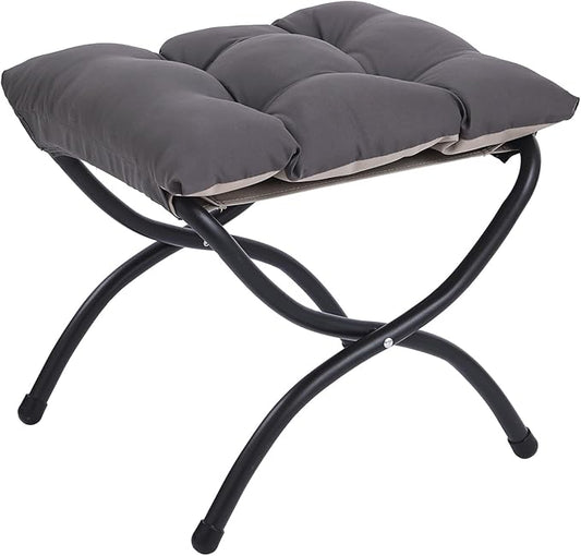 LITA Folding Upholstered Footrest Stool, Modern Small Portable Accent Ottoman with Detachable Thick Cotton Cushion Padded Sofa Stool with Metal Frame for Lazy Chair, Living Room & Bedroom, Dark Grey-DeskLoop Office