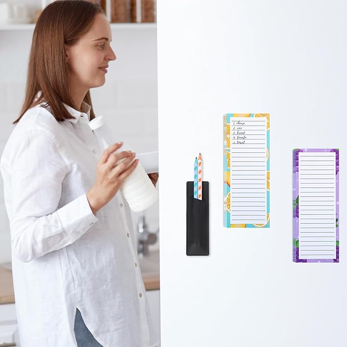 4 Pack Magnetic Note Pad for Fridge with Pen Holder, Totally 200 Sheets Grocery List Magnet Pad for Refrigerator Magnetic Shopping List Pad(Fruit Design)-DeskLoop Office