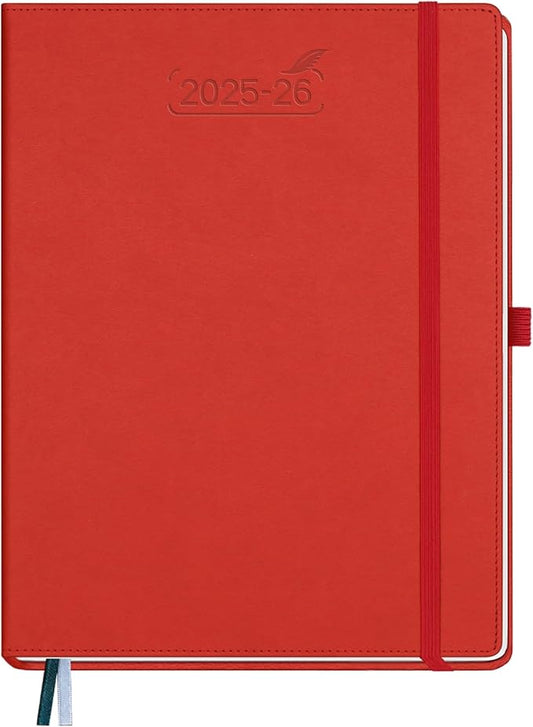 BEZEND Planner 2025-2026 Weekly and Monthly, 8.5" x 11" Academic Calendar (Jul 25-Dec 26) Vertical Daily Appointment with Hourly Timeslot & Monthly Tab, PU Leather Hardcover - Red-DeskLoop Office