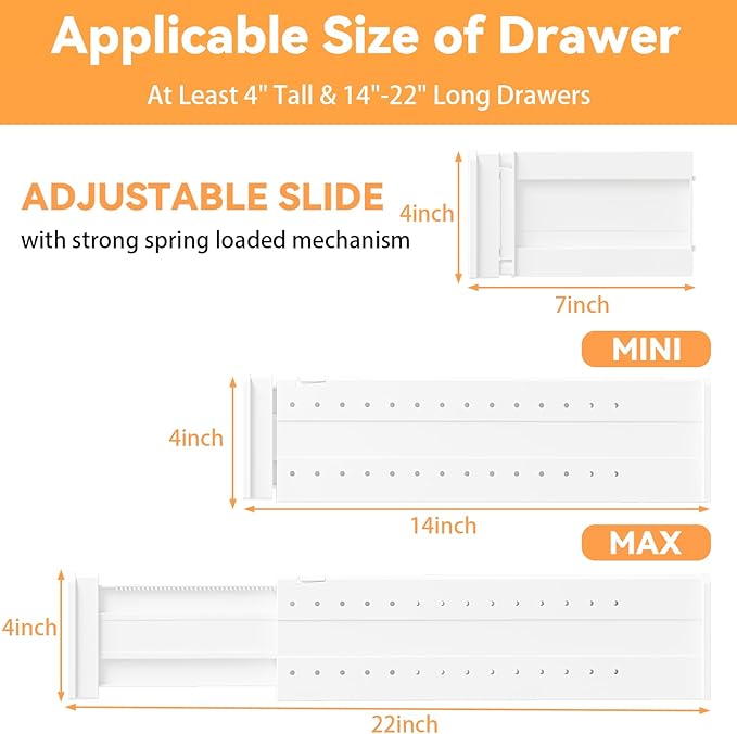 REBECAT 10 Pack Drawer Dividers for Clothes Adjustable Drawer Dividers 4" High Expandable from 15"-21" for Dresser Baby Clothes Bathroom,Bedroom Kitchen and Office Storage,White-DeskLoop Office