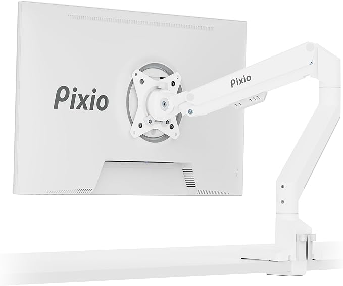Pixio PS1S Wave White Single Monitor Arm Stand Desk Mount - Fits up to 32 inches Monitors and up to 19.8lbs. VESA Compatibility and Integrated Cable Management-DeskLoop Office