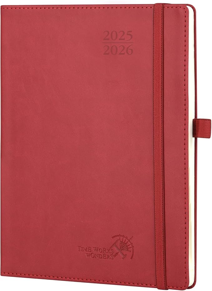 POPRUN Planner 2025-2026 (Medium - 6.5'' x 8.5'') Academic Weekly Calendar (July 2025 - June 2026) with Hourly Time Slots, Monthly Tabs, 100GSM Thick Papers, Leather Soft Cover - Burgundy Red-DeskLoop Office