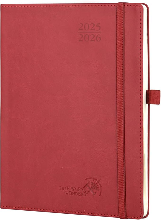POPRUN Planner 2025-2026 (Medium - 6.5'' x 8.5'') Academic Weekly Calendar (July 2025 - June 2026) with Hourly Time Slots, Monthly Tabs, 100GSM Thick Papers, Leather Soft Cover - Burgundy Red-DeskLoop Office