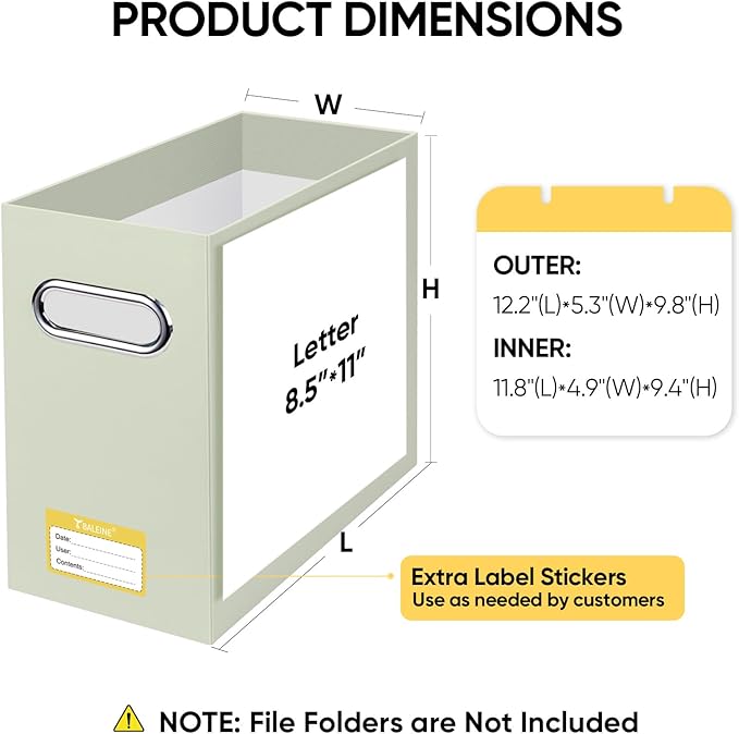 BALEINE File Organizer Box, Cardboard File Folder Organizer with Handle for Letter Size, Portable Collapsible Hanging Filing Box for Home Office Document Storage (2 Pack, Beige)-DeskLoop Office