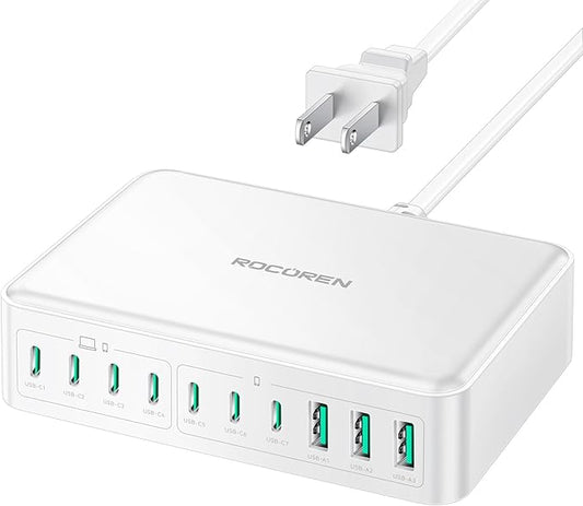 480W USB C Charger Block, Rocoren 10-Ports USB C Charging Station for Multiple Devices,PD 100W Type c Gan Fast Charger Station Multi USBC Charging Hub for Laptop MacBook HP iPad iPhone Samsung-DeskLoop Office