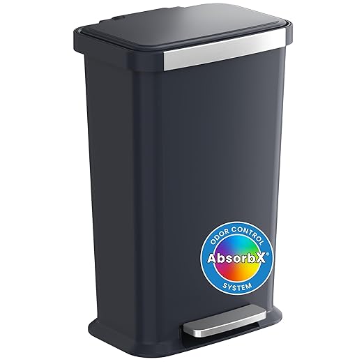 iTouchless SoftStep 13.2 Gal / 50L Step Pedal Kitchen Trash Can with Odor Filter, Stainless Steel Trim Dent-Proof Durable Construction, Garbage Bin with Lid for Home Office, Bedroom, Black Plastic-DeskLoop Office