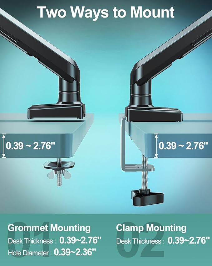 Dual Monitor Mount for 2 Monitors up to 32 inches, Height Adjustable Gas Spring Double Computer Stand, Two Display Desk Mount Holder, Each Monitor Arm Holds Max 22lbs, VESA Mount, Black, Freelift Pro-DeskLoop Office
