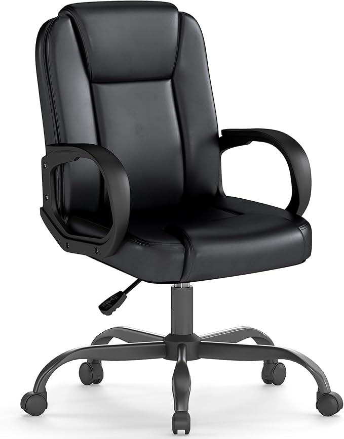 ZZH Executive Office Chair, Leather Desk Computer Chair with Armrests, Mid-Back Swivel Adjustable for Home Office, 1PC, Black-DeskLoop Office