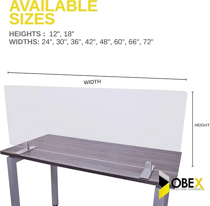OBEX Acrylic Free Standing Screen, Divider for Desk Privacy Home & Office Partitions for Table Top Workstation, Portable Cubicle Panel for Work, 12" x 48", Clear-DeskLoop Office