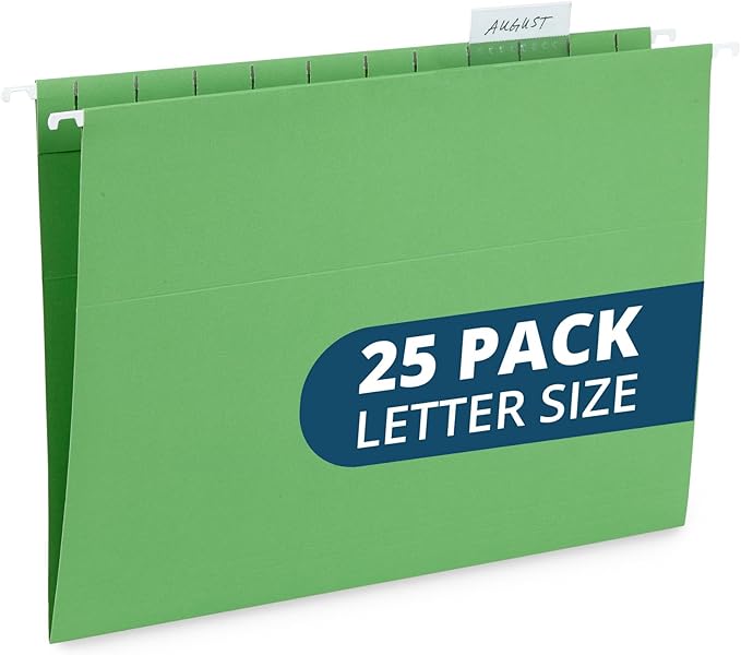 Blue Summit Supplies Hanging File Folders, 25 Reinforced Hang Folders, Designed for Home and Office Color Coded File Organization, Letter Size, Green, 25 Pack-DeskLoop Office