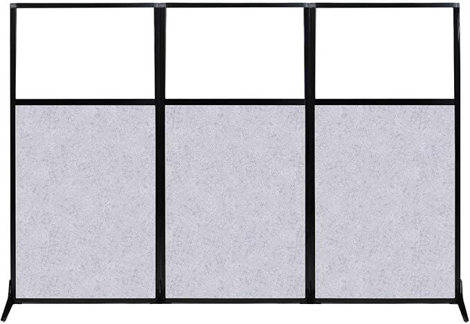 Versare Office Workstation Screen | Portable Wall Divider | Modern Cubicle | Freestanding Privacy Screen | Flexible Work Space | 3 Panels | 99" Wide x 70" Tall Marble Gray SoundSorb Panels With Window-DeskLoop Office