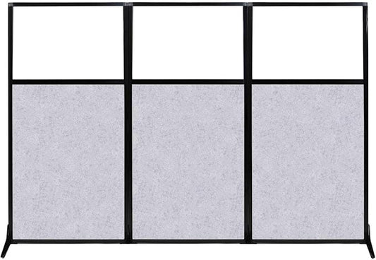 Versare Office Workstation Screen | Portable Wall Divider | Modern Cubicle | Freestanding Privacy Screen | Flexible Work Space | 3 Panels | 99" Wide x 70" Tall Marble Gray SoundSorb Panels With Window-DeskLoop Office
