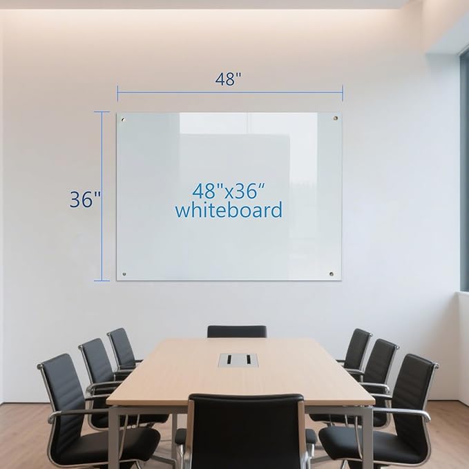 KIZZBY Glass Dry Erase White Board - Magnetic Boards for Wall, 48"x36" Large Frameless Whiteboard for Office, Home & School-DeskLoop Office
