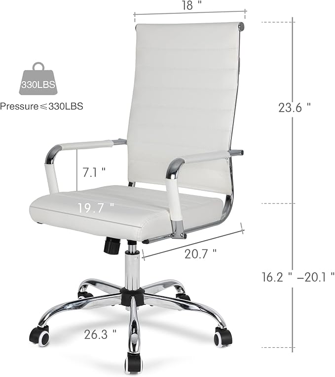 Home Office Chair Ribbed, Modern Leather Conference Room Chairs, Ergonomic Office Desk Chair, High Back Executive Computer Chair, Adjustable Swivel Chair with Arms (White)-DeskLoop Office
