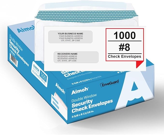 Aimoh 1000#8 Double Window Gummed Security Envelopes by Aimoh
