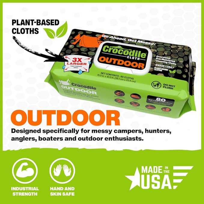 Crocodile Cloth Outdoor Cleaning Wipes – 8 Packs/640 Total Count Plant-Based Cloths (15"x10"), Skin Safe, Pre-Moistened, Aloe & Vitamin E Infused, Large, Absorbent, Multi-Surface Disposable Wipes-DeskLoop Office