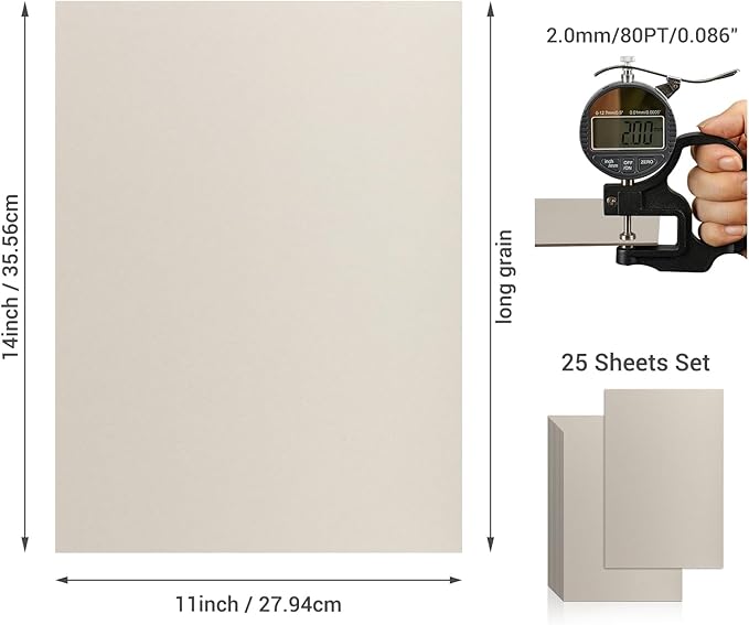 25 Pcs Book Board, Binder Board, Cover Board, Heavy Duty Chipboard for Book Binding, DIY Cardboard (Gray, 11 x 14 Inch 80PT)-DeskLoop Office