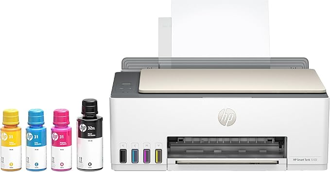HP Smart Tank 5103 Wireless All-in-One Refillable Ink Tank Printer, Scanner, Copier with 2 Years of Ink and 100 Sheets of Photo Paper Included, Best for Home (5D1B2A)-DeskLoop Office