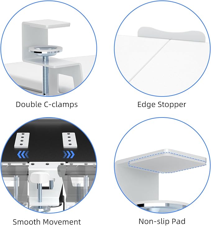 suptek Small Keyboard Tray Under Desk Pull Out with C Clamp Mount, Computer Keyboard & Mouse Tray, 20 (24.2 Including Clamps) x 11.8 inch Slide-Out Platform Computer Drawer for Typing, White, DSF1SW-DeskLoop Office