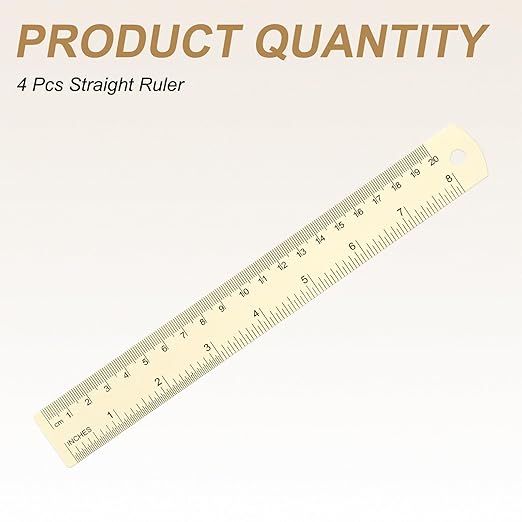HARFINGTON 4pcs Metal Straight Ruler 20cm Metric SAE Aluminum Alloy Measuring Rulers Scale Tool with Hole for Measure Study Reading Classroom Office, White-DeskLoop Office