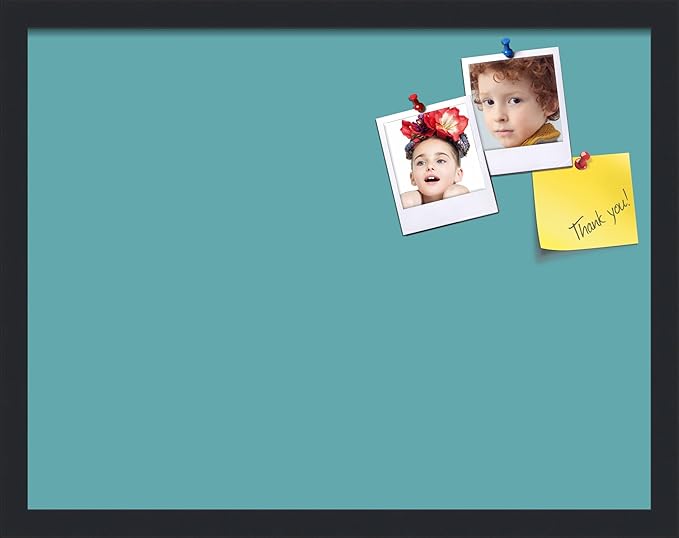 PinPix 22x17 Inch Cork Bulletin Board. This Decorative Framed Pin Board Comes with Aqua Pastel Design and a Satin Black Frame. Ideal for Home Office Decor or Message Board (PinPix-1806)-DeskLoop Office