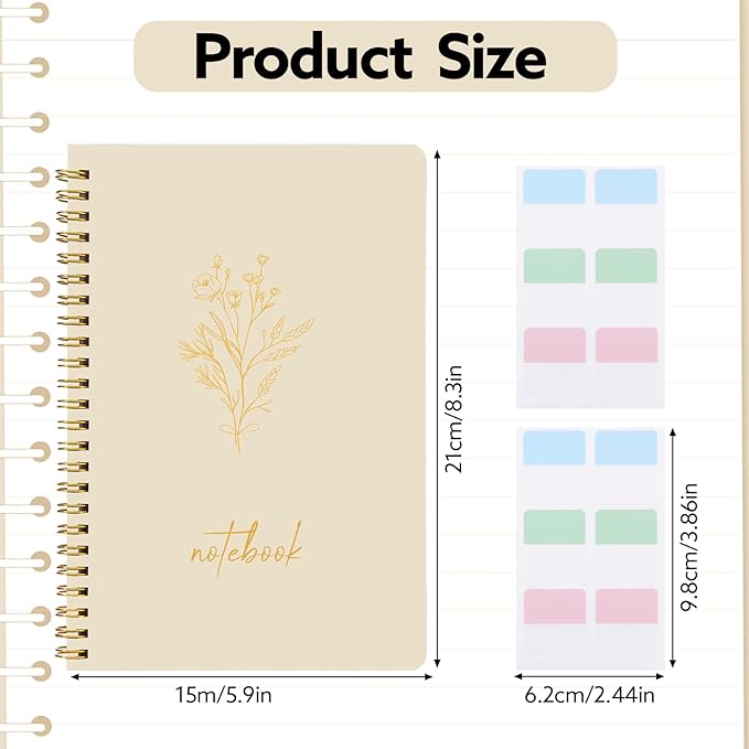 3 Pcs Spiral Notebook 5.9x8.3, 140 Pages Small Notebook for Women A5 College Ruled Journals Cute Notebooks with Large Pockets and Index Stickers for Home School Office Use(Green, Beige, Orange)-DeskLoop Office