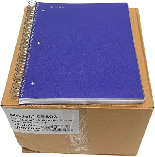 Mintra Office Durable Spiral Notebooks, 5 Subject (Purple, College Ruled 12pk)-DeskLoop Office