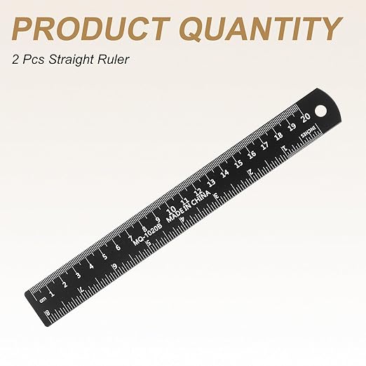 HARFINGTON 2pcs Metal Straight Ruler 20cm Metric SAE Aluminum Alloy Measuring Rulers Scale Tool with Hole for Measure Study Reading Classroom Office, Black-DeskLoop Office
