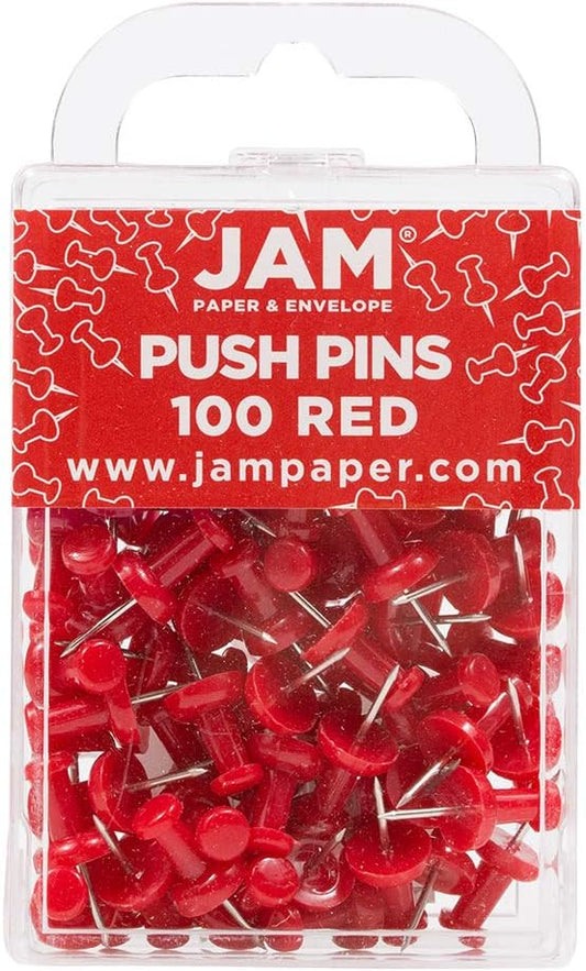 JAM PAPER Colorful Push Pins - Red Pushpins - 100/Pack-DeskLoop Office
