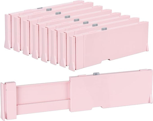 Vtopmart 8 Pack Drawer Dividers for Clothes, 4" High 11.6"-17" Adjustable Expandable Dresser Drawer Organizer, Plastic Separators for Dresser, Baby Clothes, Underwear, Kitchen & Office Storage, Pink-DeskLoop Office