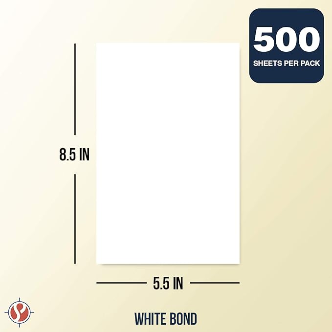 Half Letter Size - 8.5 x 5.5 Inches Copy Paper, White Memo Sheets, 20lb Paper, 500 Sheets Per Pack (8.5 x 5.5)-DeskLoop Office