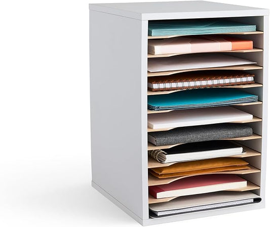 Safco Products Vertical Desktop Sorter, 11 Compartment, White-DeskLoop Office