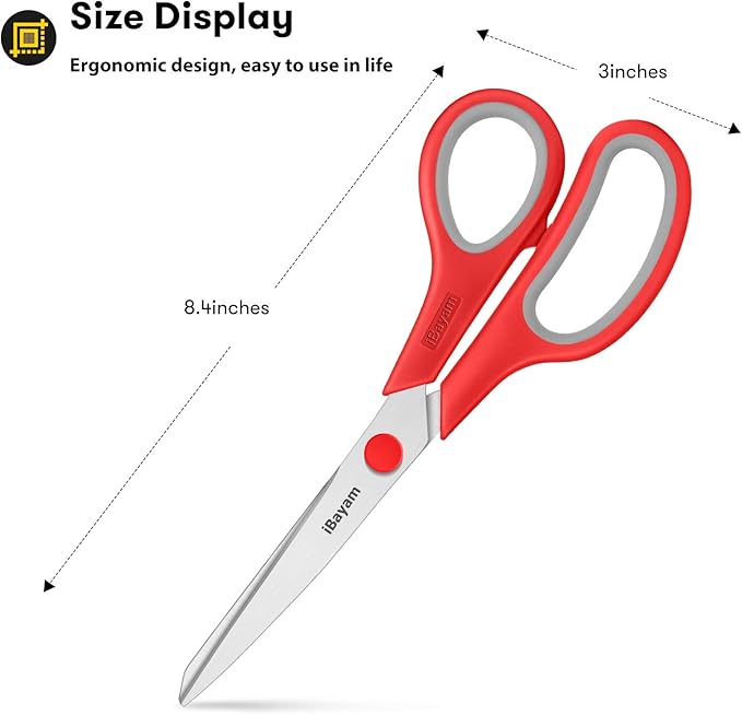 Scissors, iBayam 8" All Purpose Scissors Bulk 3-Pack, Ultra Sharp 2.5mm Thick Blade Shears Comfort-Grip for Office Desk Accessories Sewing Fabric Home Craft School Supplies, Right/Left Handed-DeskLoop Office