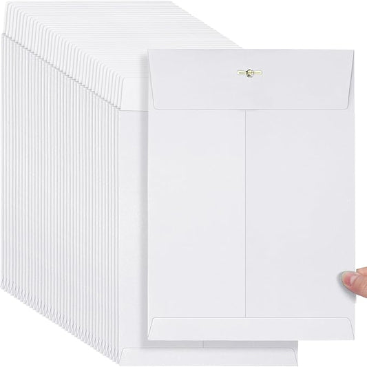 Teling 50 Pcs Manilla Envelopes Clasp Kraft Catalog with Closure for Storing Mailing 28 lb Kraft Envelope Paper for Office Document School Business Home(White,9 * 12)-DeskLoop Office