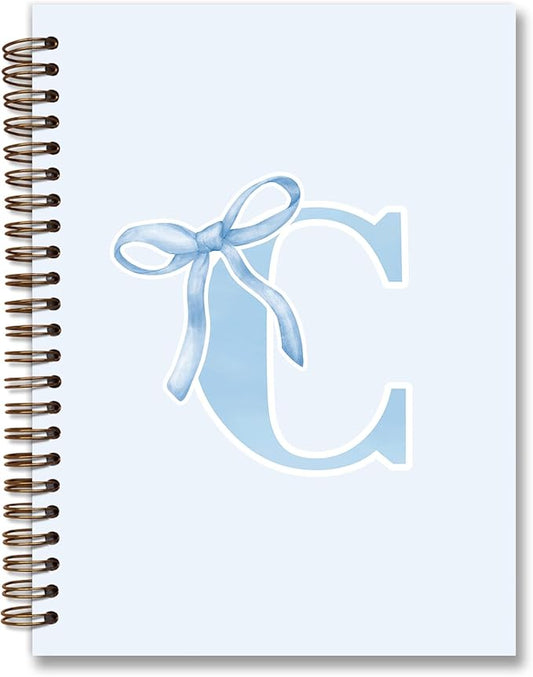Initial C Notebook Journal,Personalized Teen Girl Gifts,Coquette Trendy Preppy Blue Bow Spiral Notebook,Monogrammed Gifts for Women Teen Girl,College Ruled Hardcover Spiral Notebook 5.5 x 8.3-DeskLoop Office