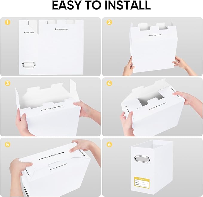 BALEINE File Organizer Box, Cardboard File Folder Organizer with Handle for Letter Size, Portable Collapsible Hanging Filing Box for Home Office Document Storage (2 Pack, White)-DeskLoop Office