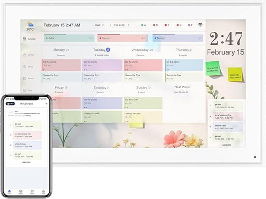Digital Calendar 15.6 Inch, Electronic Calendar Chore Family Schedules, Smart Weekly and Monthly Planner, 1920 * 1080P IPS Touchscreen Interactive Display - Wall Mount White-DeskLoop Office