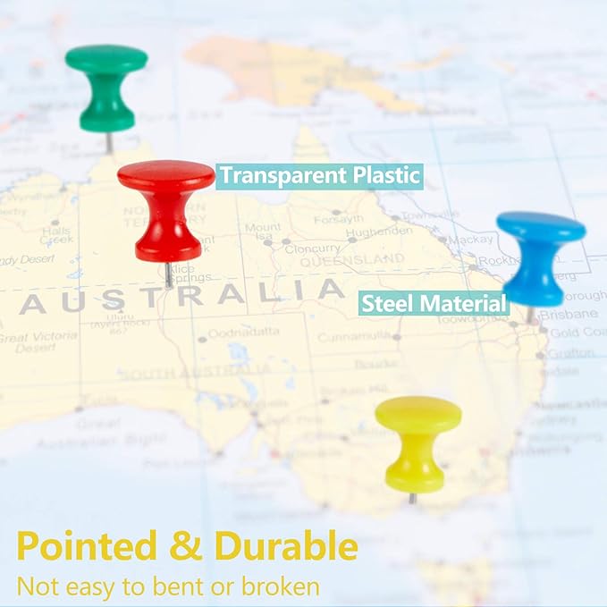 Outus 100 Pcs Giant Push Pins Large Thumb Tacks Plastic Heads 1 Inch Jumbo Push Pins for Cork Board Map Posters Office School(Red, Yellow, Blue, Green, White)-DeskLoop Office