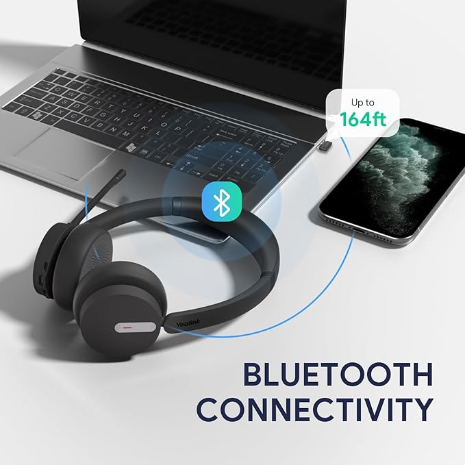 Yealink BH70 Dual Wireless Headset with Mic for Work, Bluetooth Headphone with Teams Certification, up to 35h Talk Time, 147g All-Day Wearing Comfort, Include USB-C/A Dongle & BHC70 Charging Stand-DeskLoop Office