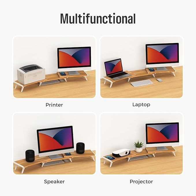 loukin Dual Monitor Stand Riser for Desk, 43.6"*8.2"*3.2" Large Computer Stand for 2 Monitors, Laptop, Printer, Length and Angle Adjustable Computer Shelf, Home Office,Max 43.6" Length Natural-DeskLoop Office
