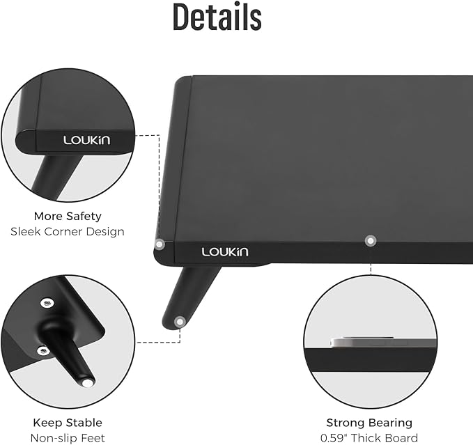 loukin Monitor Stand Riser for Desk, 22.4" x 8.3" Larger Computer Stand for Laptop, PC, Printer, Sturdy Desktop Computer Shelf with Non-Skid Rubber, Home Office (Black)-DeskLoop Office