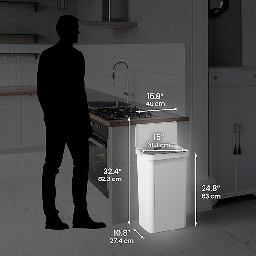 iTouchless Prime 13.2 Gallon Sensor Trash Can, Slim and Space-Saving, Durable Dent-Proof Construction, Automatic Bin White Color Great for Kitchen, Home, Office, Business, Garage, Plastic-DeskLoop Office