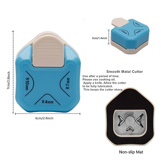 QIQQIKIN Paper Corner Rounder 3 in 1 (R4mm+R7mm+R10mm), Punches for Crafts, Cutter ,Envelope Punch Board ,Hole Puncher, Laminate, DIY Projects, Photo Cutter,Card Making Scrapbooking and Journaling-DeskLoop Office