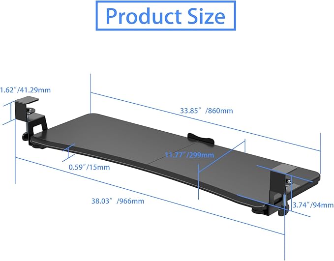 suptek Large Keyboard Tray Under Desk Pull Out with C Clamp Mount, Computer Keyboard & Mouse Tray, 34 (38 Including Clamps) x 11.8 inch Slide-Out Platform Computer Drawer for Typing, Black, DSF1LB-DeskLoop Office